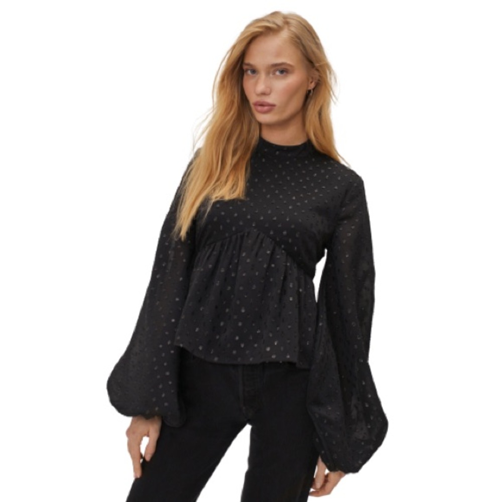 ⭐️HP⭐️ NWT Nasty Gal Petite Open Back Devore Black Sheer Puff Sleeve- Si…